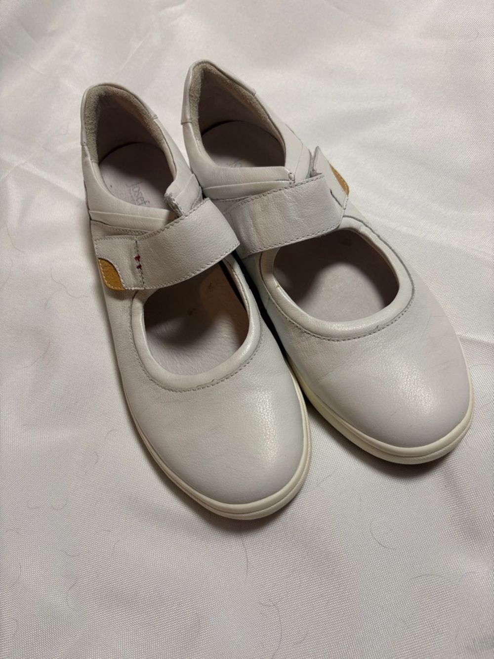 Josef Seibel Women's White Mary Jane Strap Flats with Tan Accent